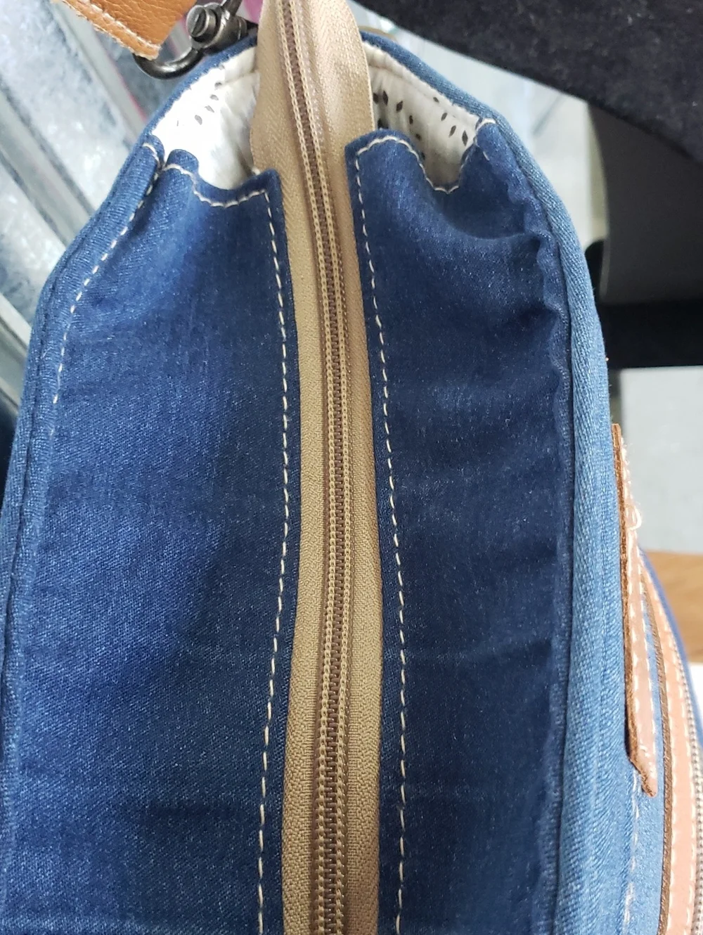 Casual Denim Crossbody Bag with Tan Accents - Myra Bag
